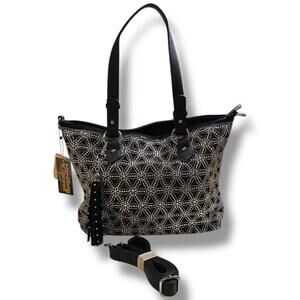 New Black Handbag Tote Rhinestone Bling Detachable Shoulder Strap
